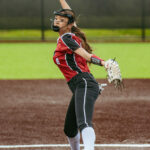 Terrace junior Bri Reyes pitches against Lynwood at a home game.