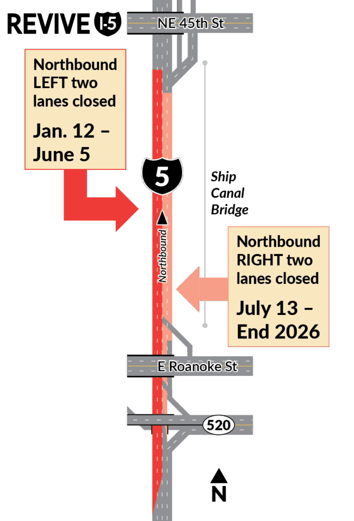 Months-long closures on mainline NB Interstate 5 for Ship Canal repairs set to start soon