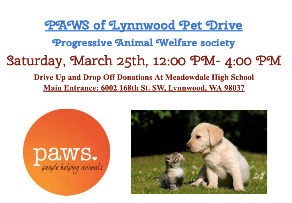 Paws Drive Reminder: PAWS of Lynnwood Pet Drive set for Meadowdale High March 25 ...