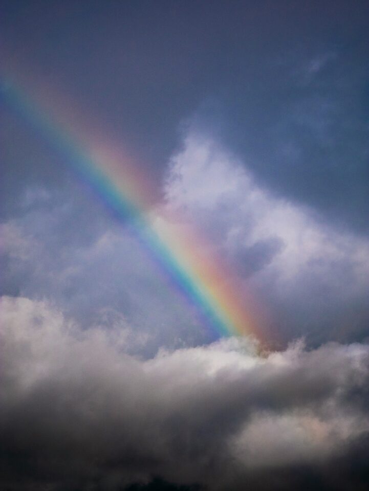 A rainbow in the clouds. 