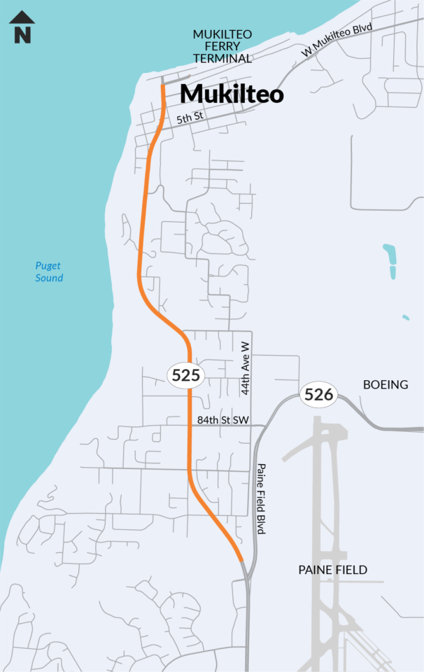 Northbound SR 525 overnight closures between Paine Field and Mukilteo Ferry Terminal Aug. 2-7